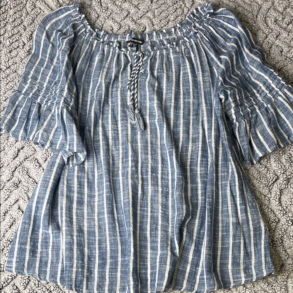 Unique Spectrum Blue and White Striped Blouse